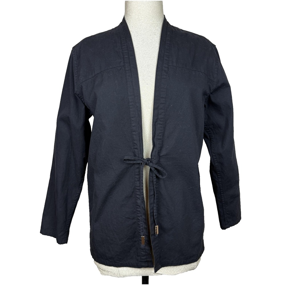 Akashi-Kama Noragi Jacket Unisex Mens M Black Japanese Cotton Blazer Tie Front